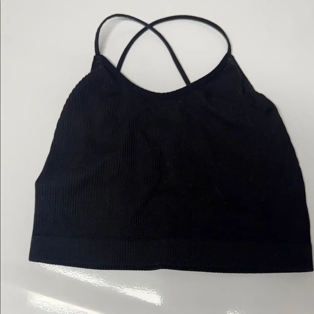 Black Ribbed Crop Sports Bra Strappy Back - Worn Once - Size Small